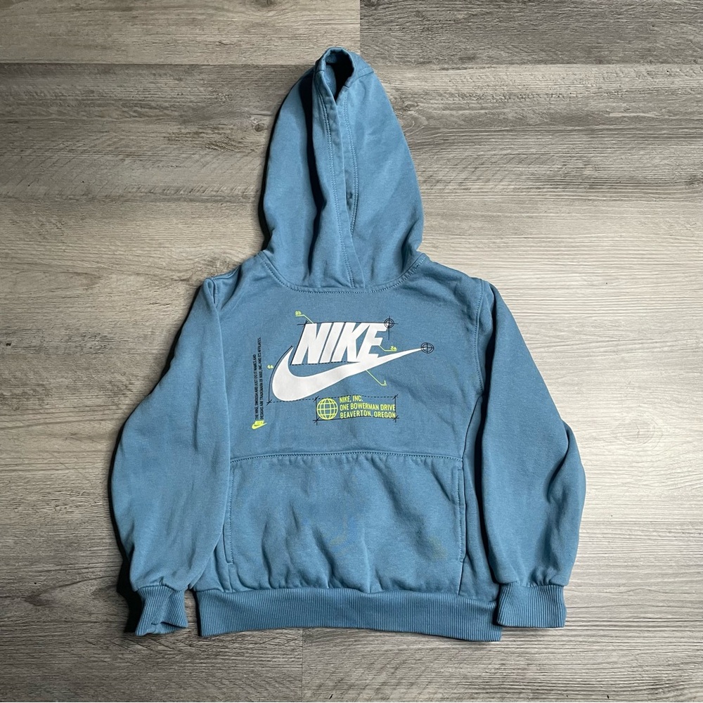Unisex Nike “One Bowerman Drive” Hoodie Pullover Blue/Green 4-5 Years